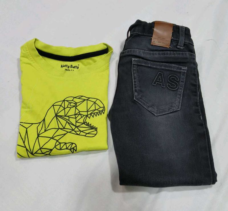 Kids Dinosaur T-Shirt &amp; Allen Solly jeans