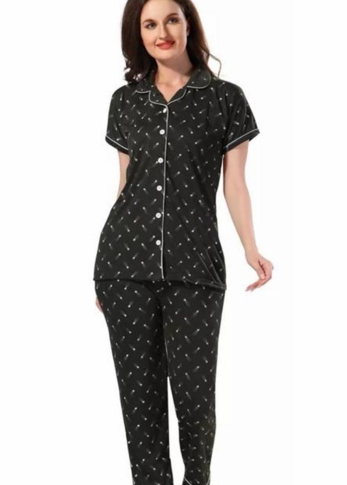 Women's Black Printed Pajama Set