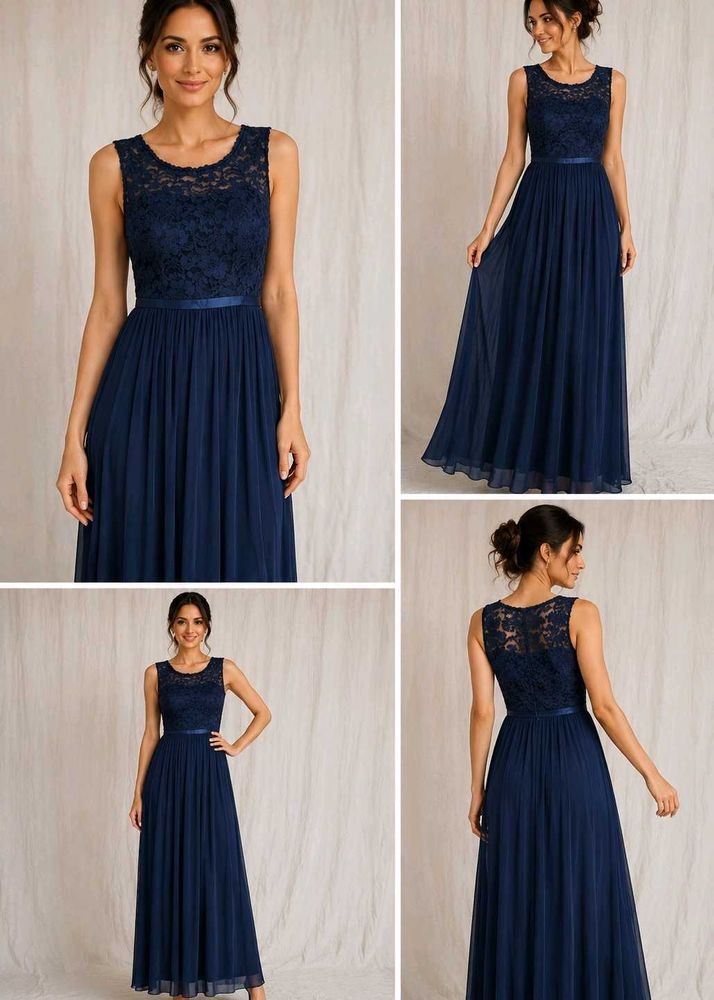 Elegant Navy Blue Lace Maxi Dress