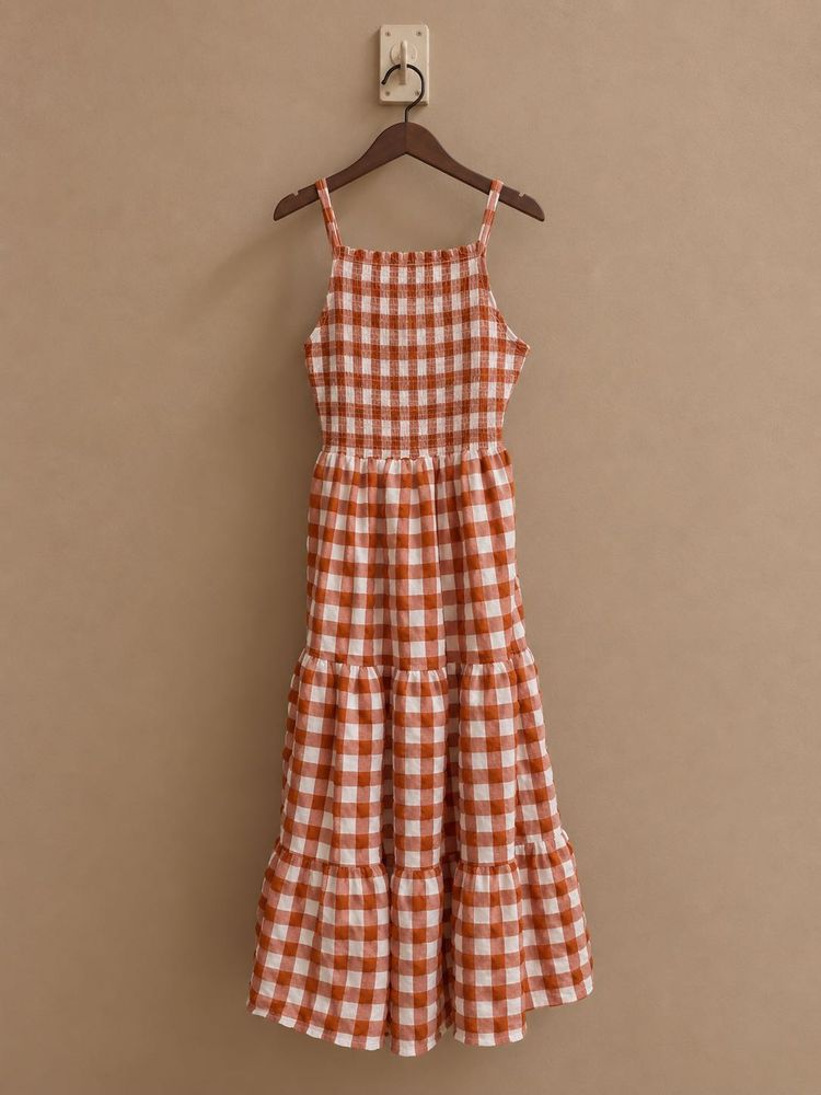 Rust Gingham Tiered Sundress