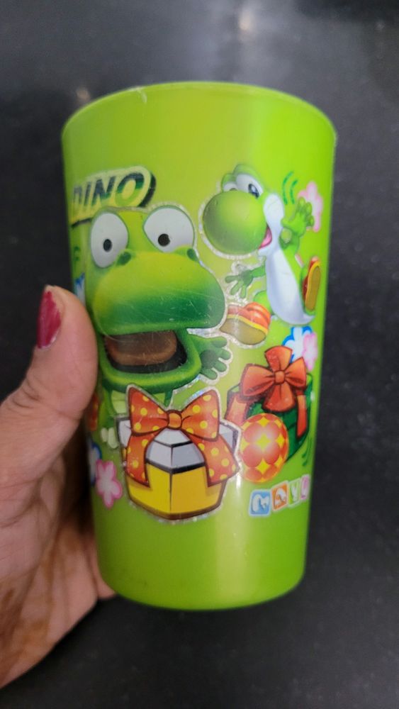 Plastic glass with funny character &amp; 2 packets