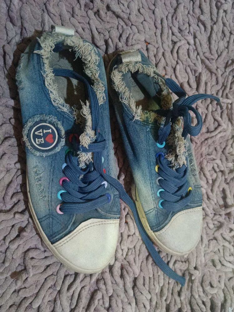 Denim Lace-Up Sneakers