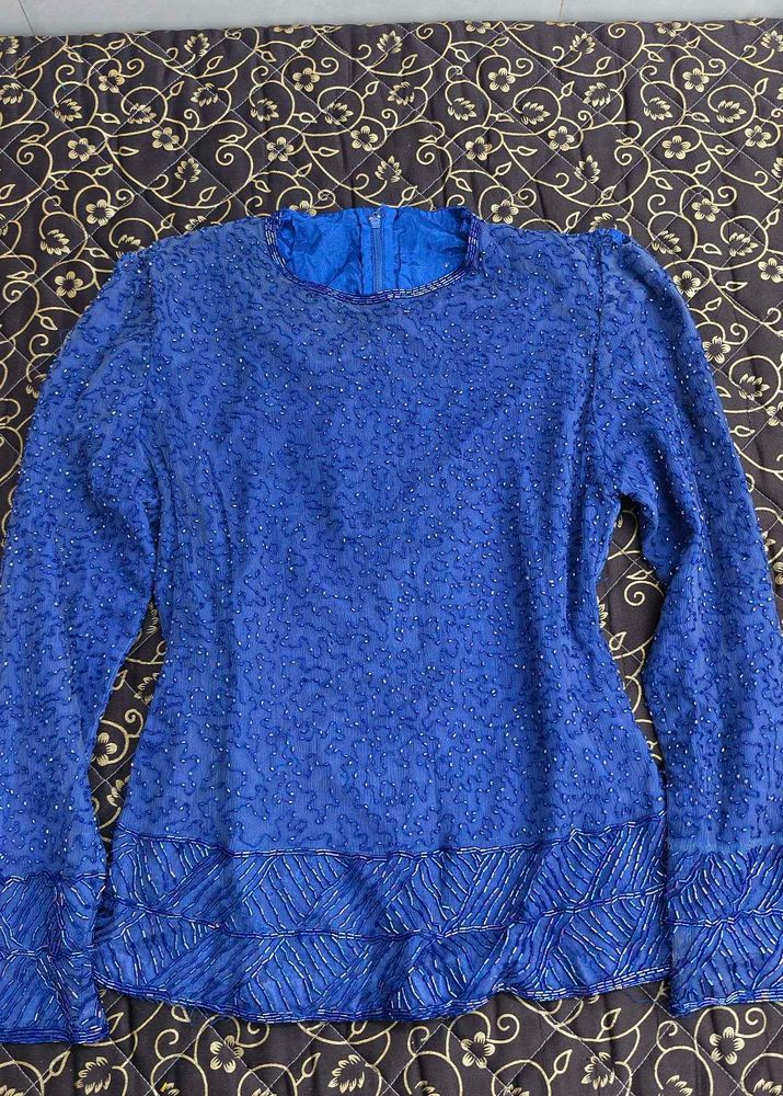 Royal Blue Embellished Blouse