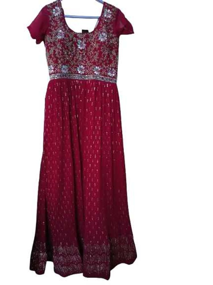 Exquisite Embroidered Maroon Gown