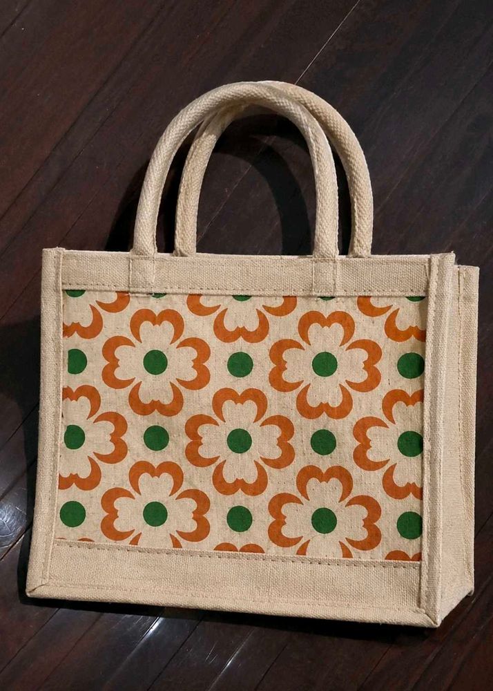 Cute Floral Jute Tote Bag