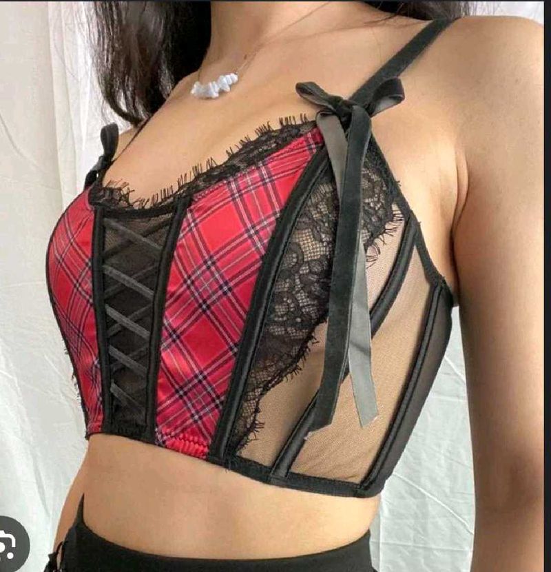 Goth Plaid Lace Corset Top