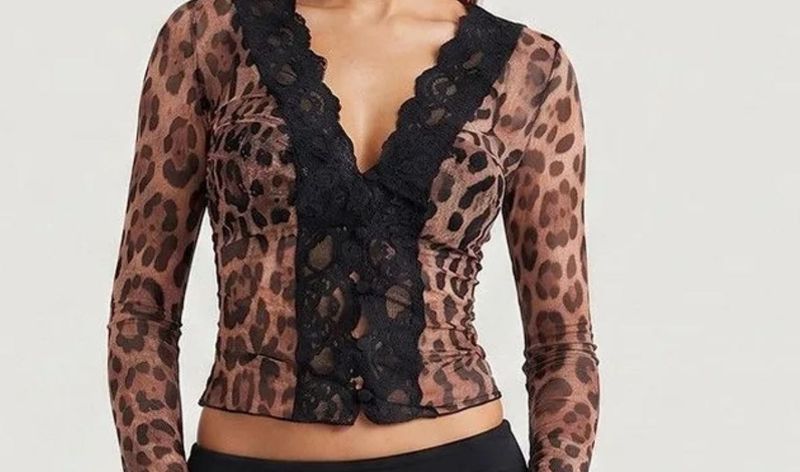 Leopard Print Sheer Lace Top