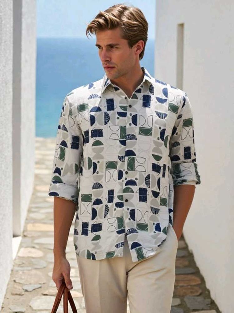 Abstract Print Button-Down Shirt