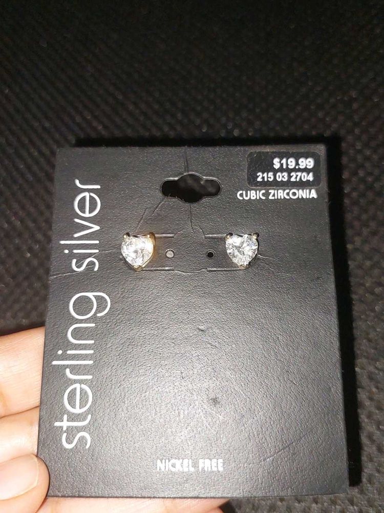 Sterling Silver Cubic Zirconia Heart Earrings
