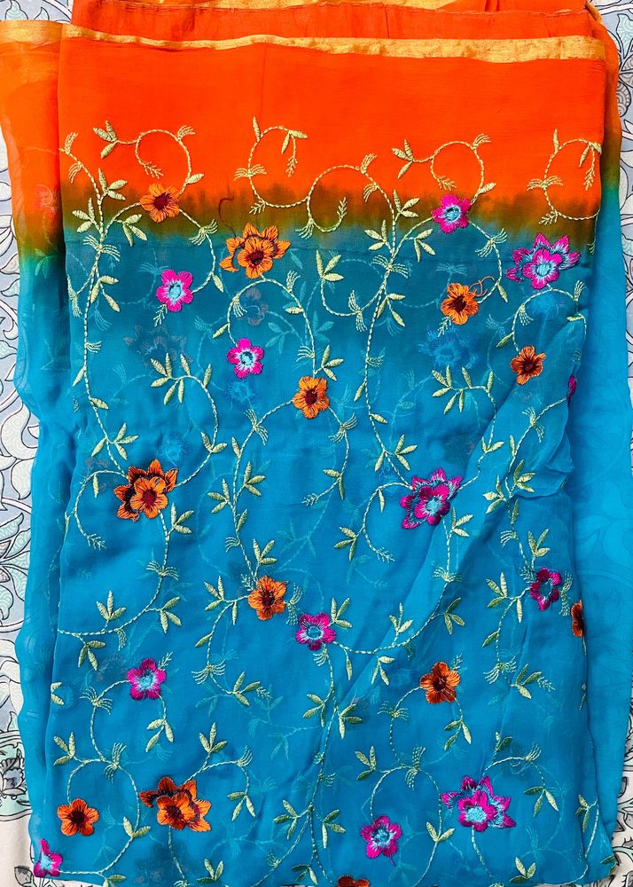 Double Shade Saree With Embriodery Work