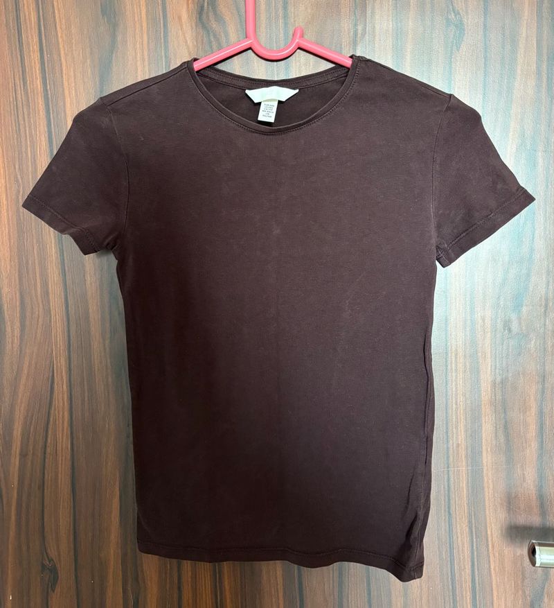 H&amp;M Brown Fitted T-Shirt