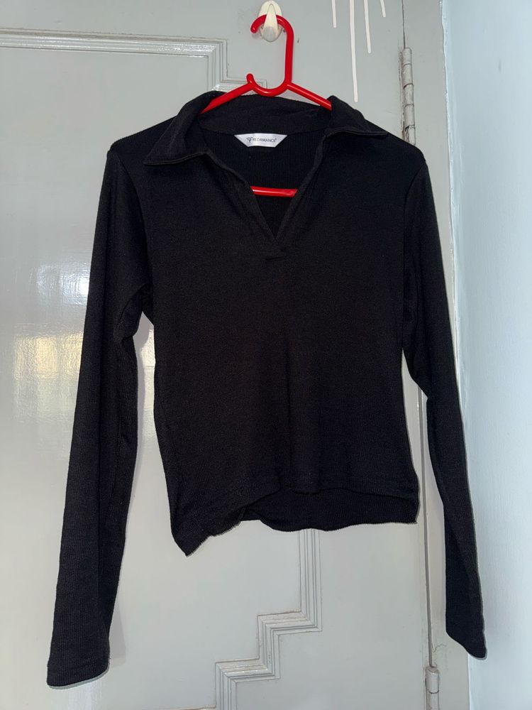 Classic Black Long Sleeve Polo Top