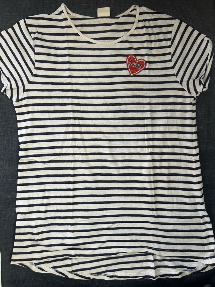 Striped T-Shirt with Heart Patch