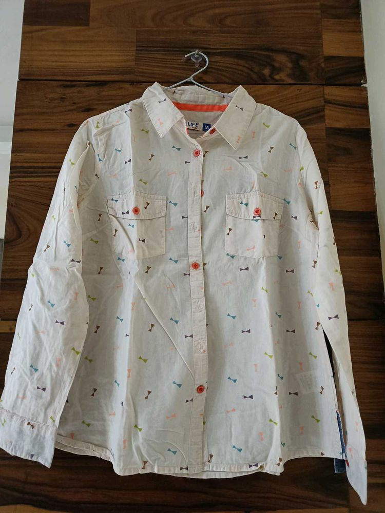 Cute Bow Print Button-Up Shirt