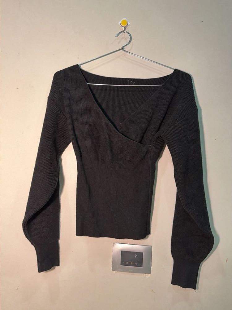 Chic Black Wrap Knit Top