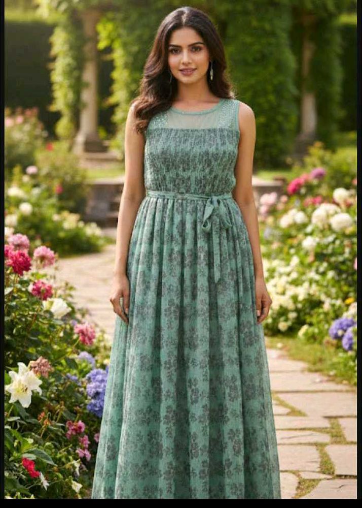 bust 44 Elegant Floral Print Maxi Dress