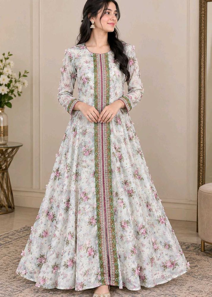 Elegant Floral Print Anarkali Gown