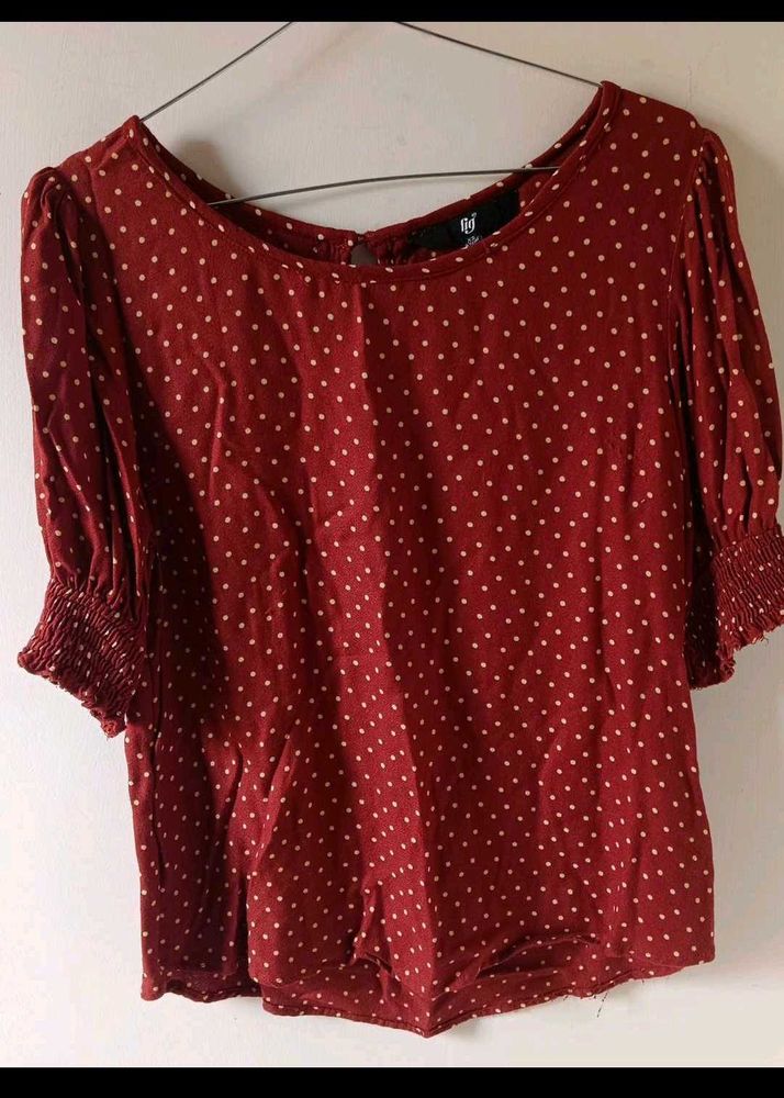 FIG Red Polka Dot Puff Sleeve Top