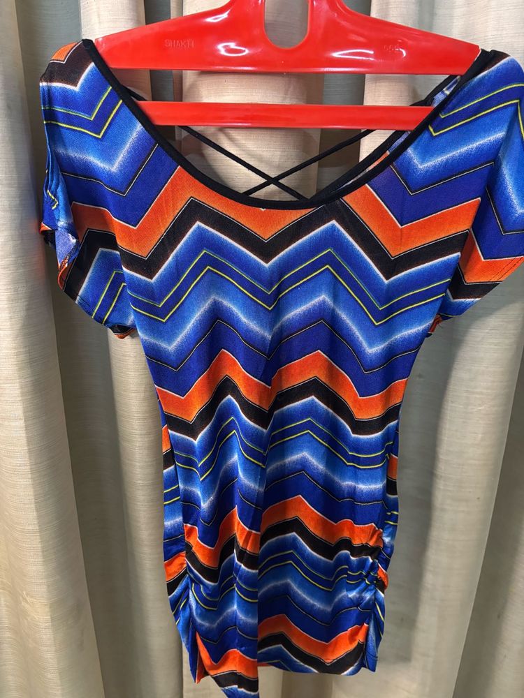 Vibrant Zigzag Print Crisscross Back Top