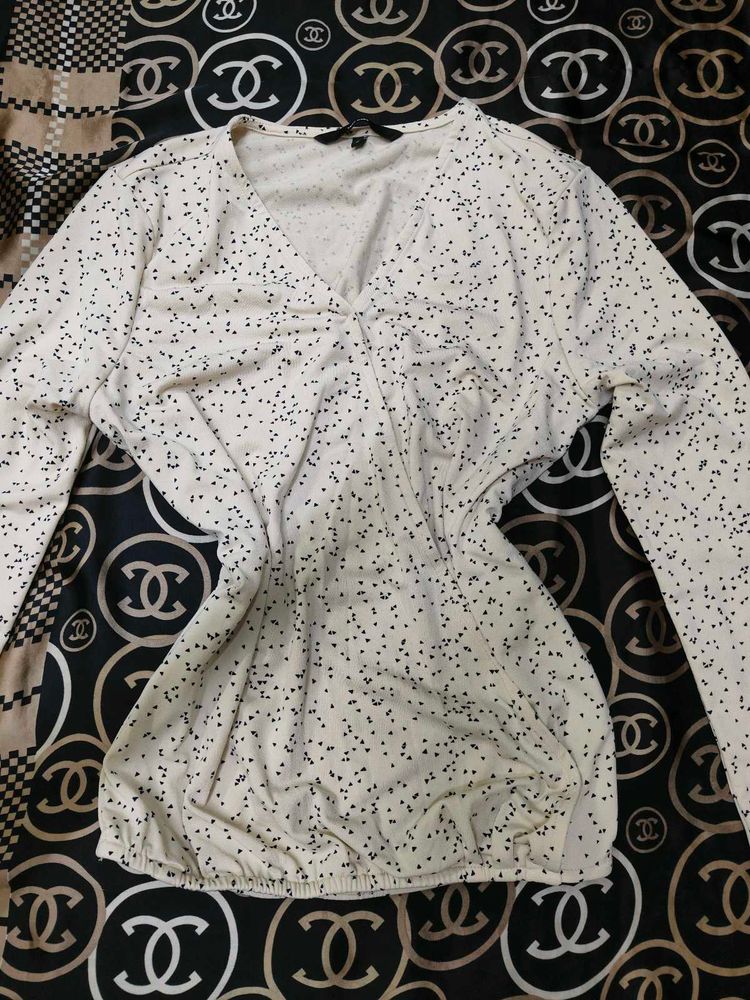 Chic Cream Polka Dot Long Sleeve Top