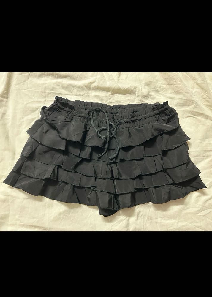 Black Ruffle Tiered Shorts