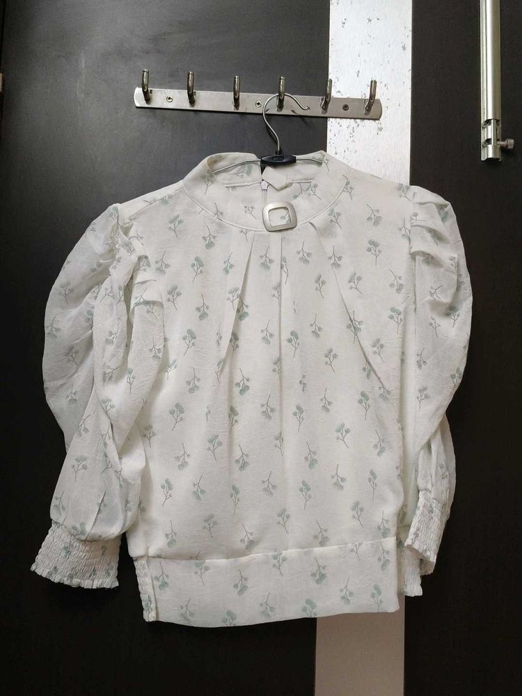 Elegant Floral Print Puff Sleeve Blouse