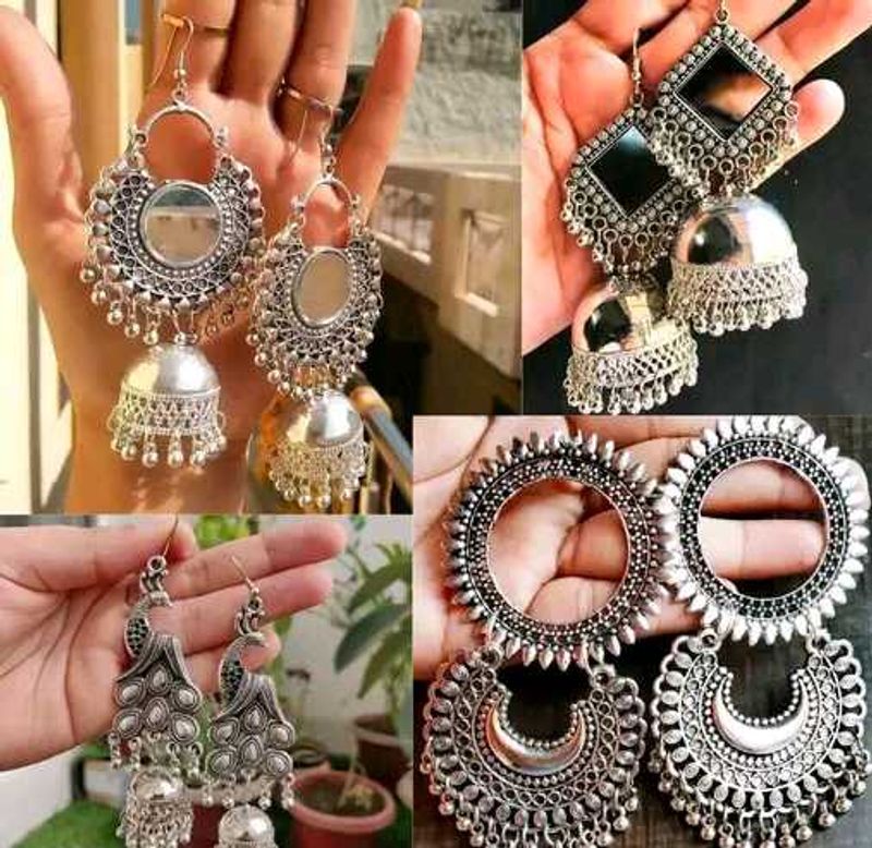 Combo pack of 4 oxidised Jhumkhas