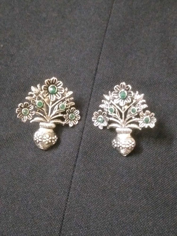 Silver Flower Pot Earrings