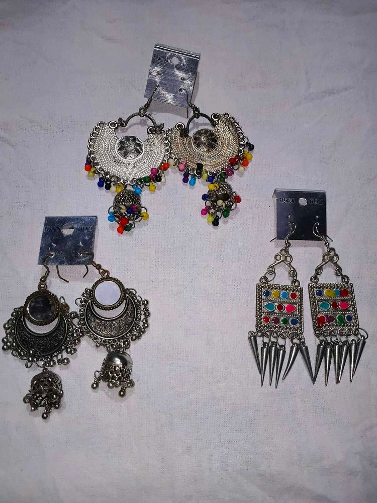 Combo 3 pice Boho Oxidized Jhumka Earrings Set