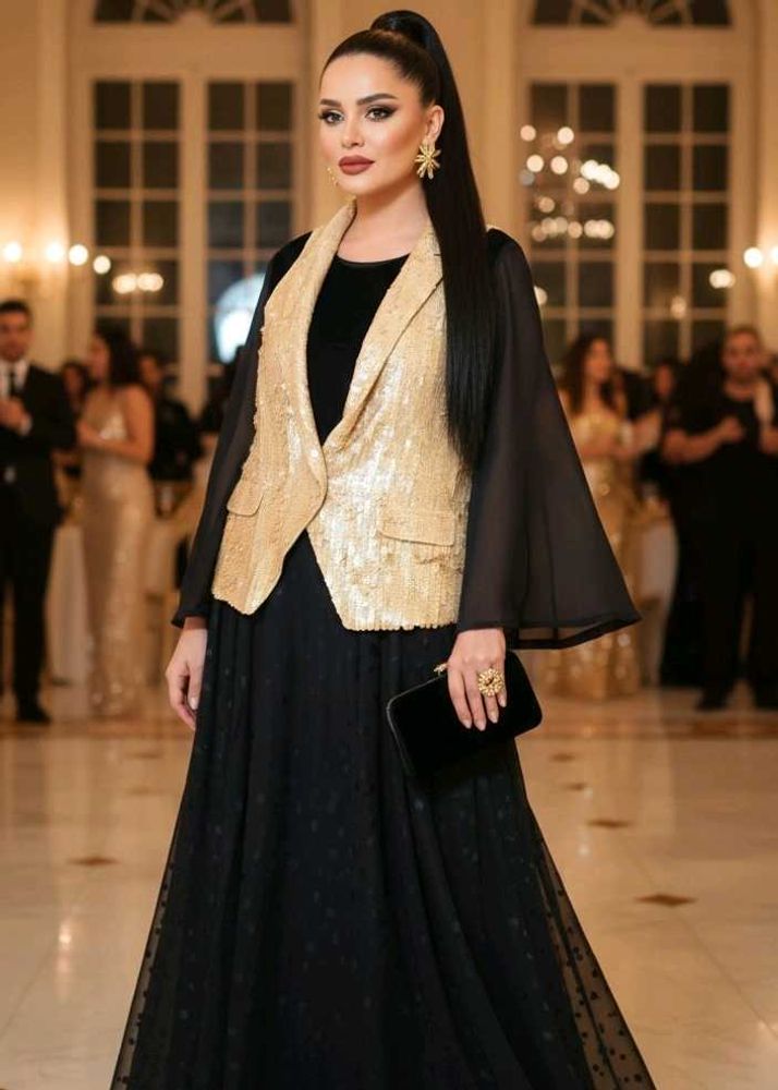 flared gown with sequin jacket