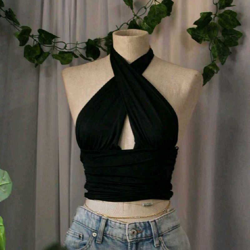 Zara Black Crisscross Halter Top