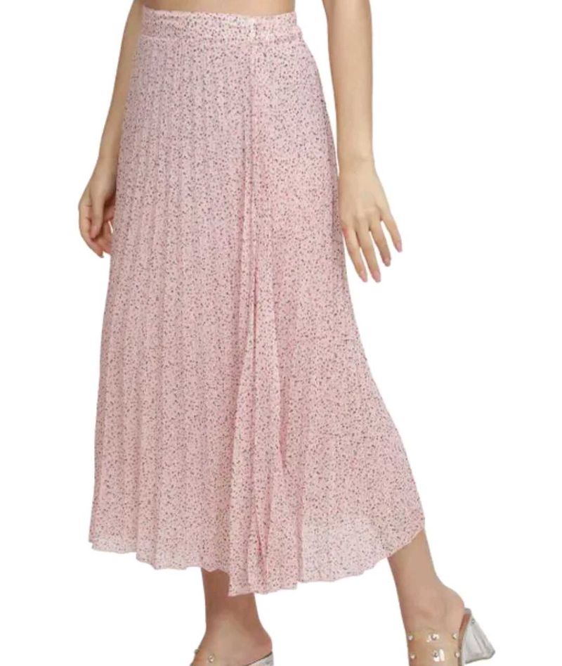 Pink Floral Pleated Midi Skirt