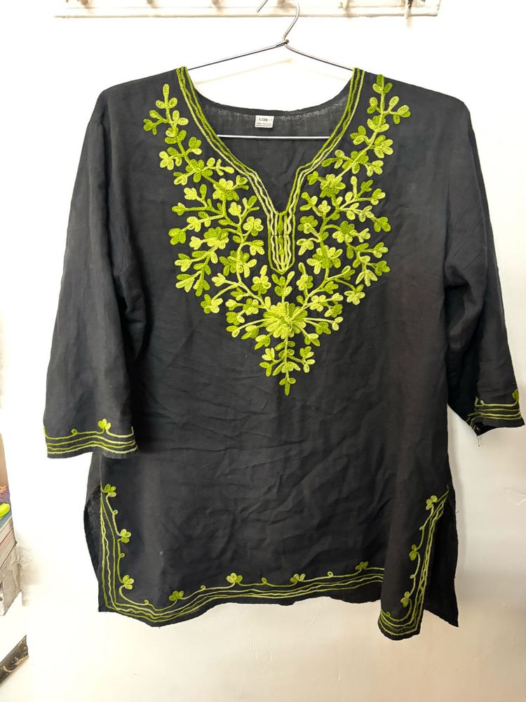 Black Kurta with Green Embroidery