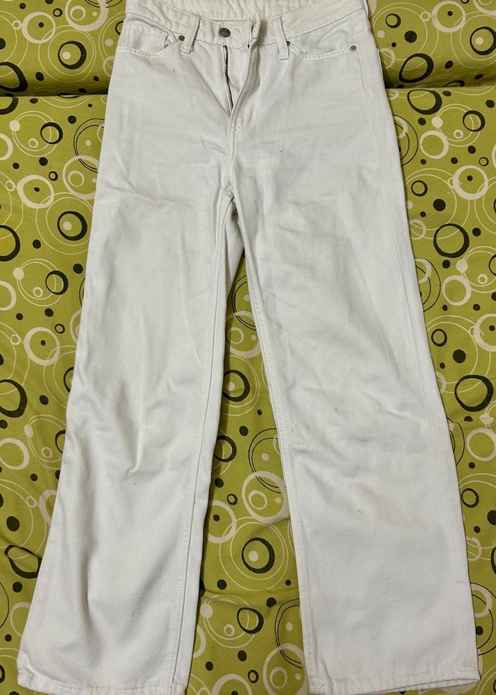 H&amp;M White Wide Leg Jeans
