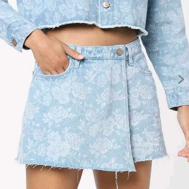 Light Wash Floral Denim Skirt