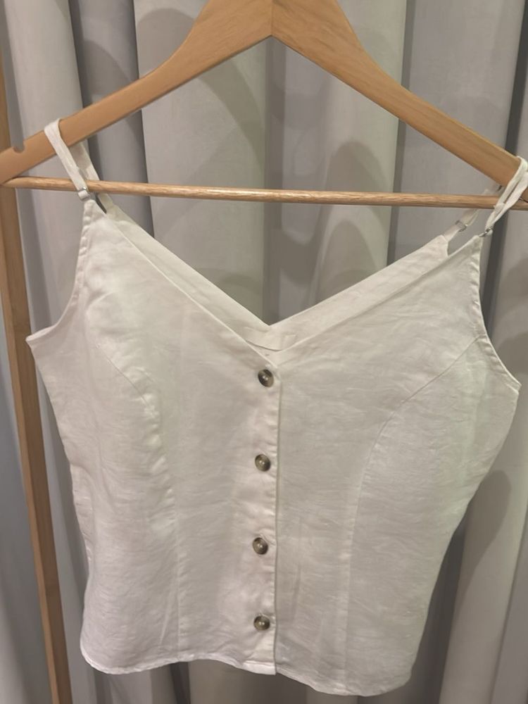H&amp;M White Linen Button-Up Camisole Top