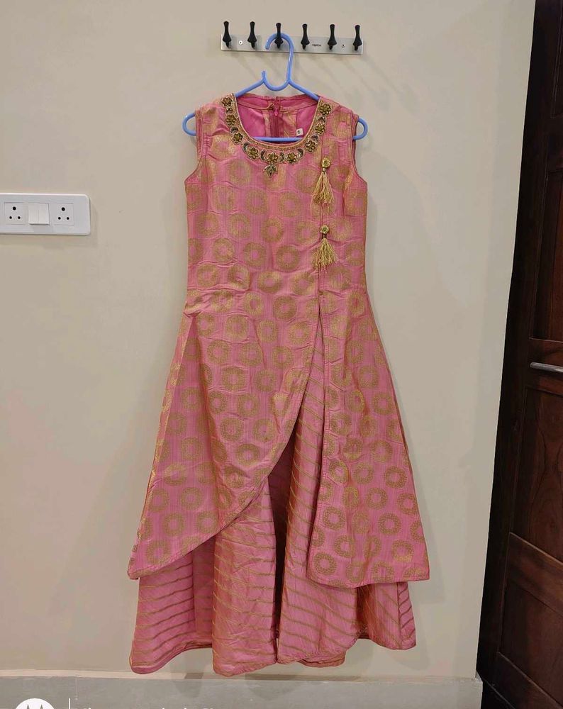 Elegant 2-Piece Indo-Western Pink &amp; Gold Gown