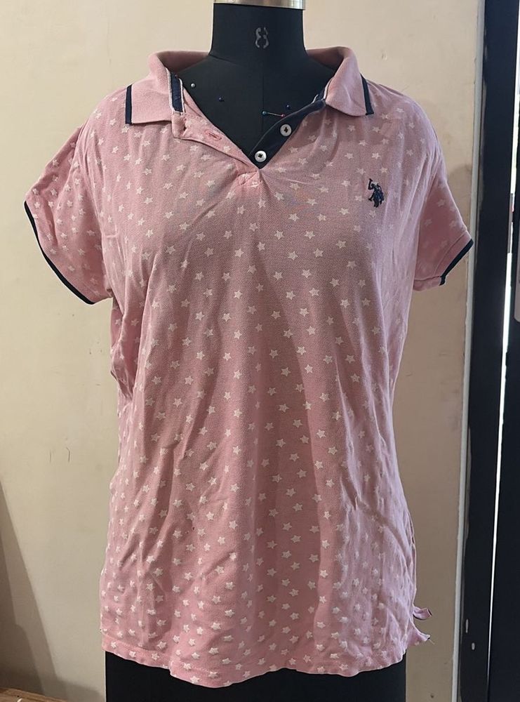 Pink Star Print Polo T-Shirt