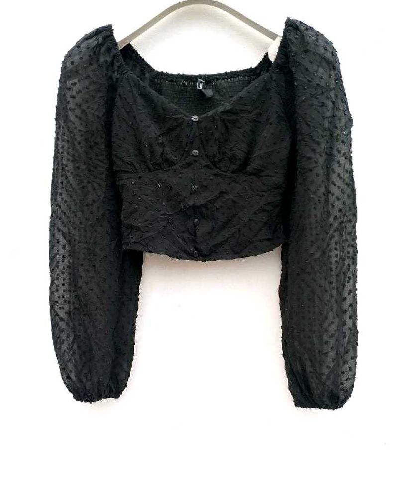 Chic Black Textured Puff Sleeve Top
