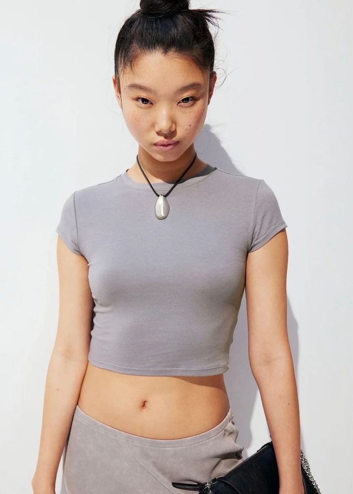Basic Grey Cropped Jersey T-shirt