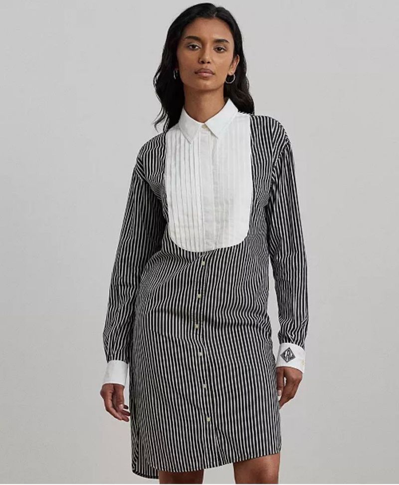 Women's Striped Bib-Front Broadcloth Shirtdress