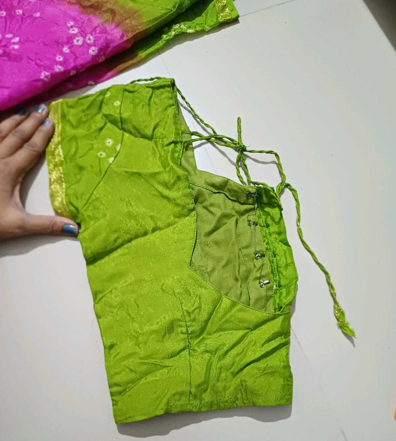 Vibrant Green bandhani saree with Ethnic Blouse