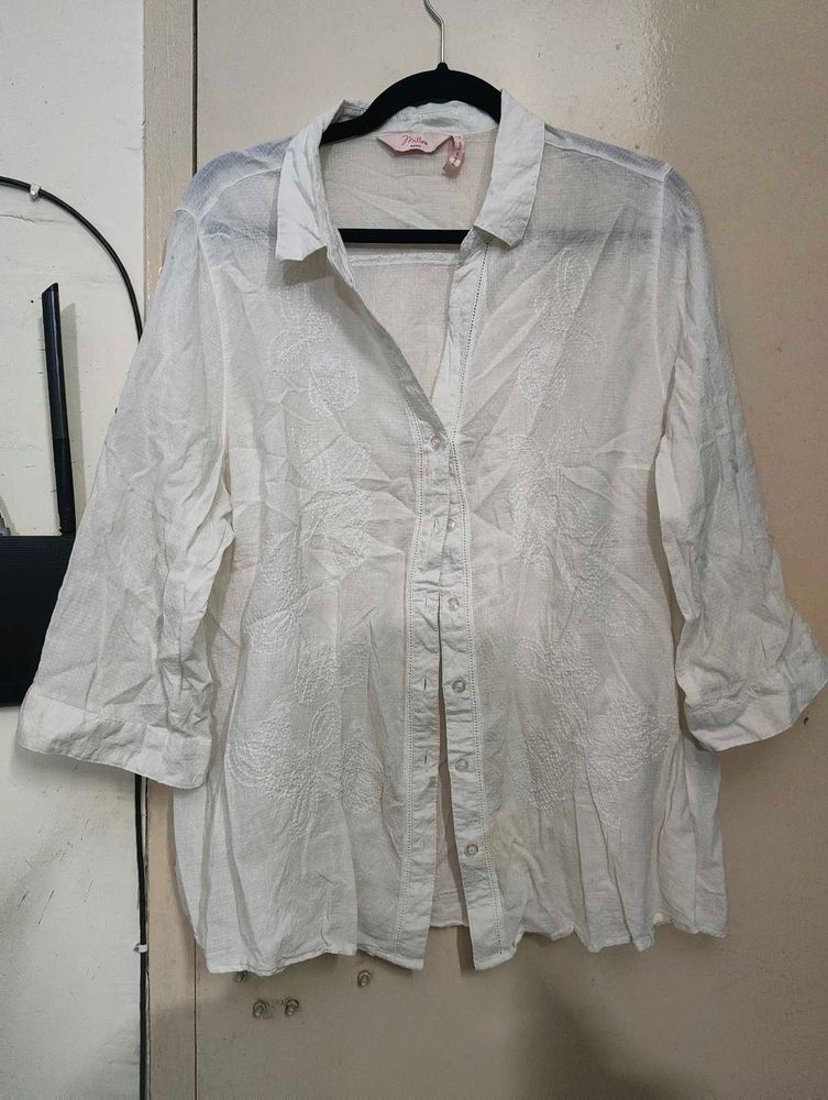 White Embroidered Button-Down Shirt