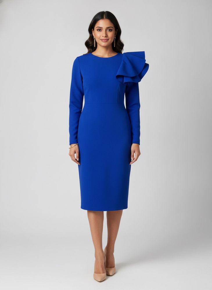 Elegant Royal Blue Ruffle Dress