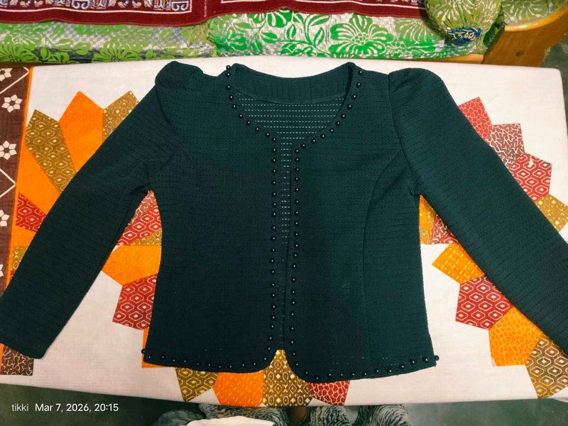 Elegant Pearl Embellished black outer like top