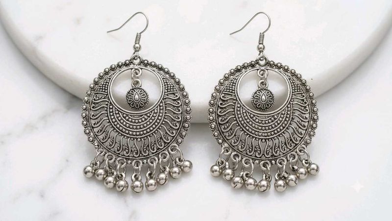 Bohemian Oxidized Silver Jhumka Earrings