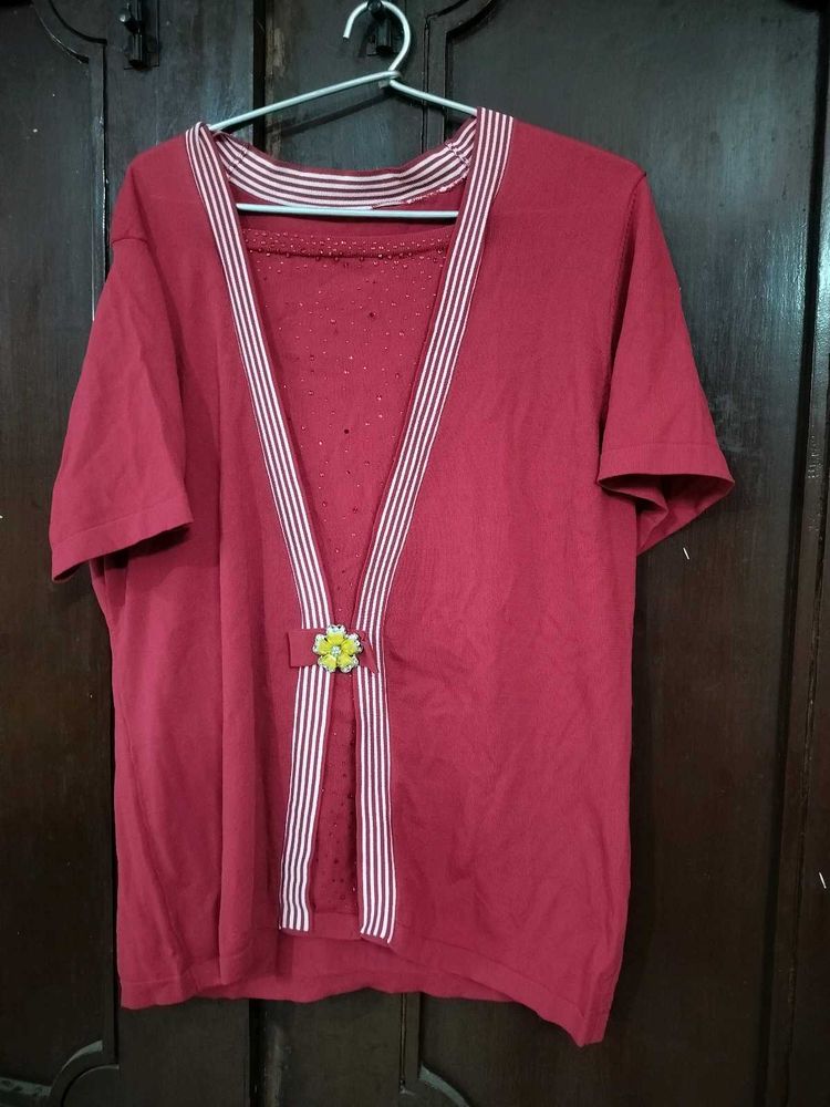 Red Embroidered Cardigan Blouse