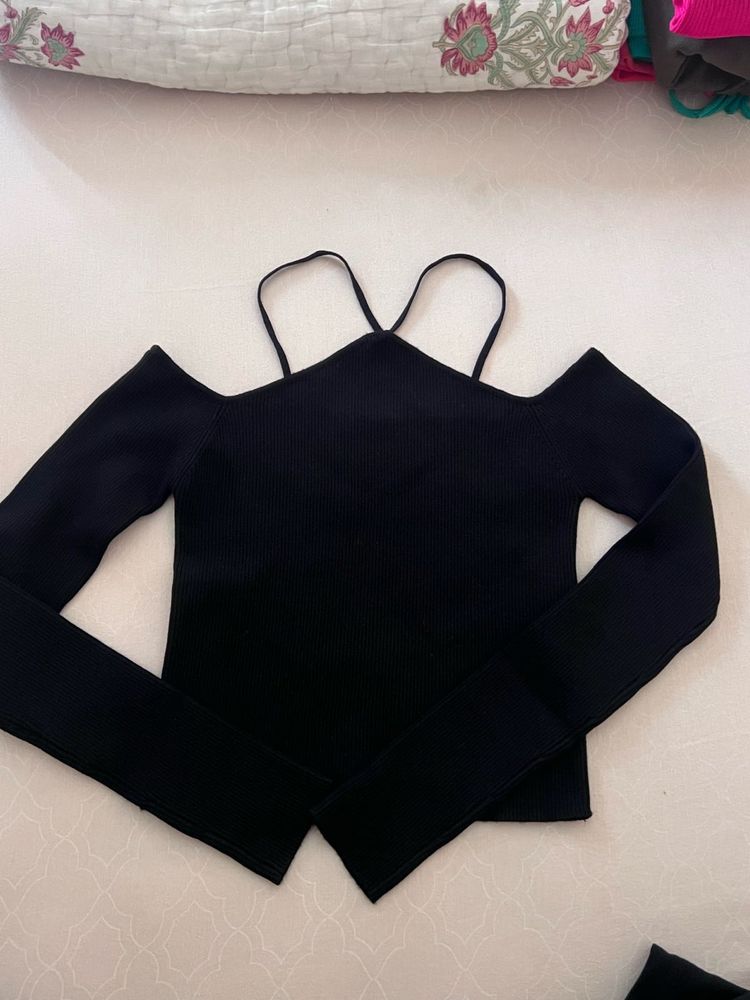 Chic Black Cold Shoulder Top