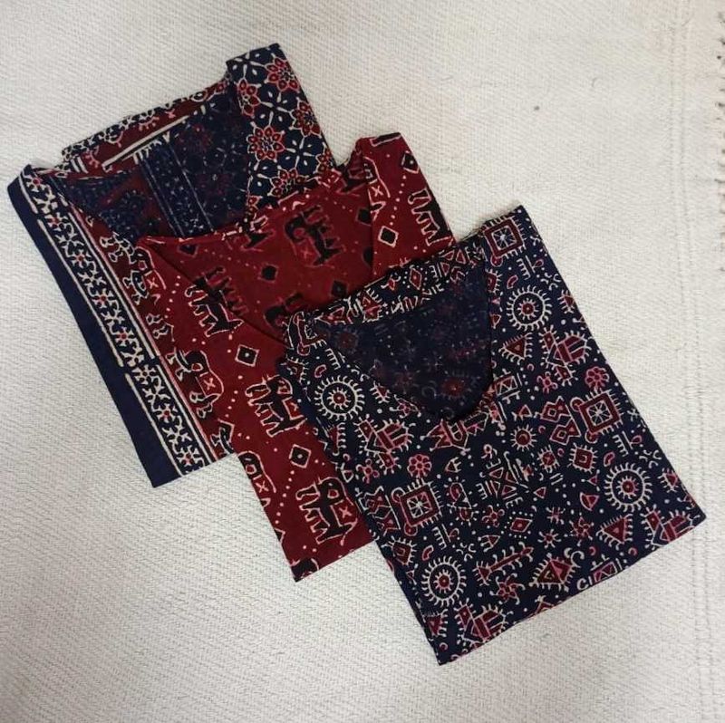 Ajrakh Print Dyed Cotton Tops (Combo of 3)