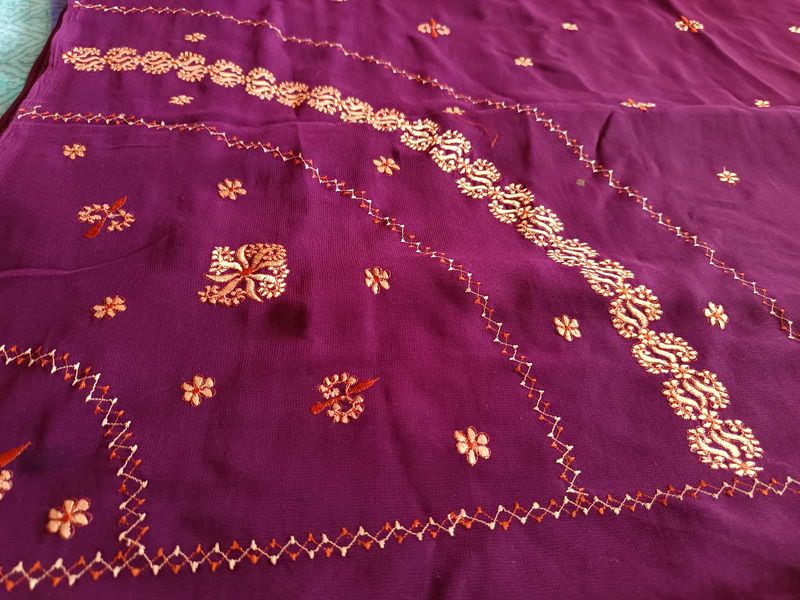 Purple Embroidered Saree